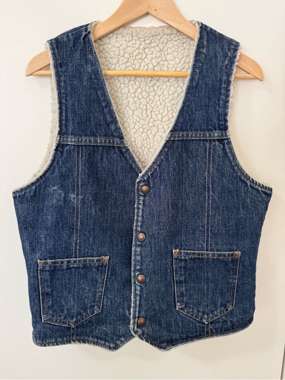 Vintage 60-70s Denim Sherpa Vest Blue Jean Vest M